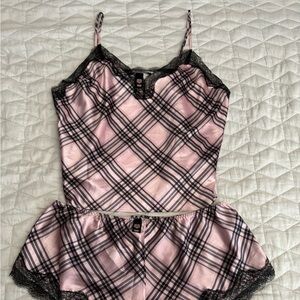 Victoria’s Secret black and pink plaid satin pajama set. NWOT never worn